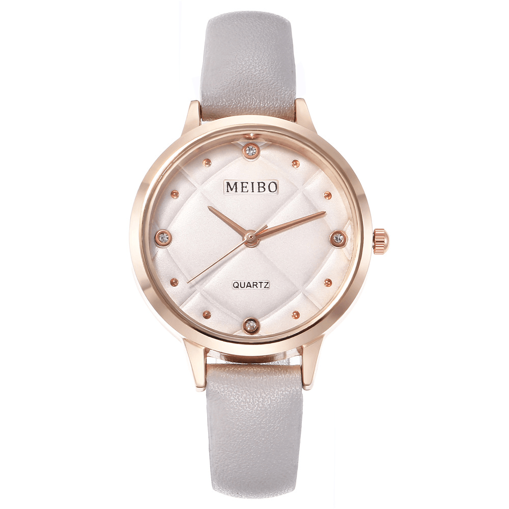 MEIBO Casual Style Ladies Wrist Watch Leather Band Crystal Quartz Watches - Trendha