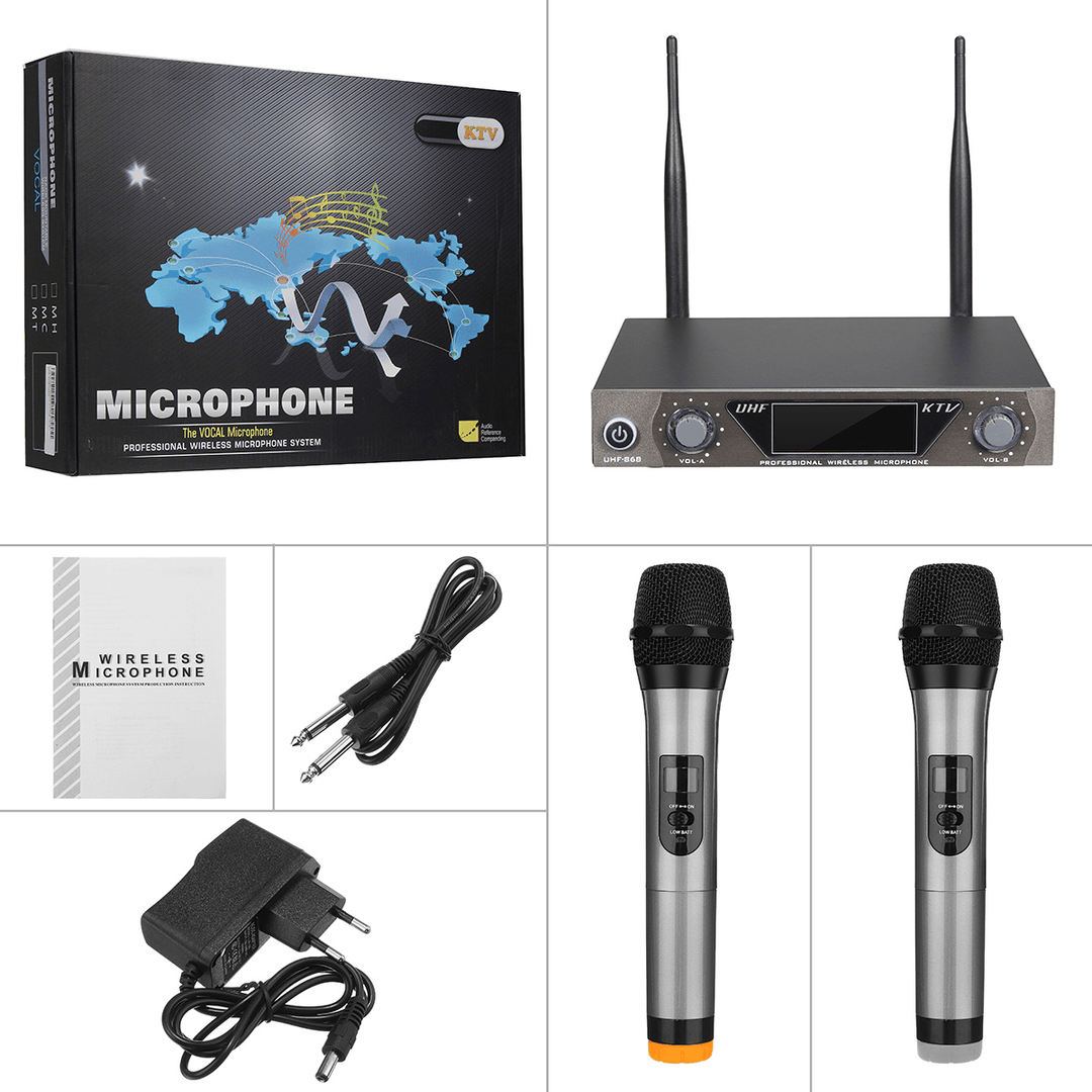 LCD Dual Channel UHF Wireless Hand Held 2 Handheld Microphone Mic System Kit - Trendha