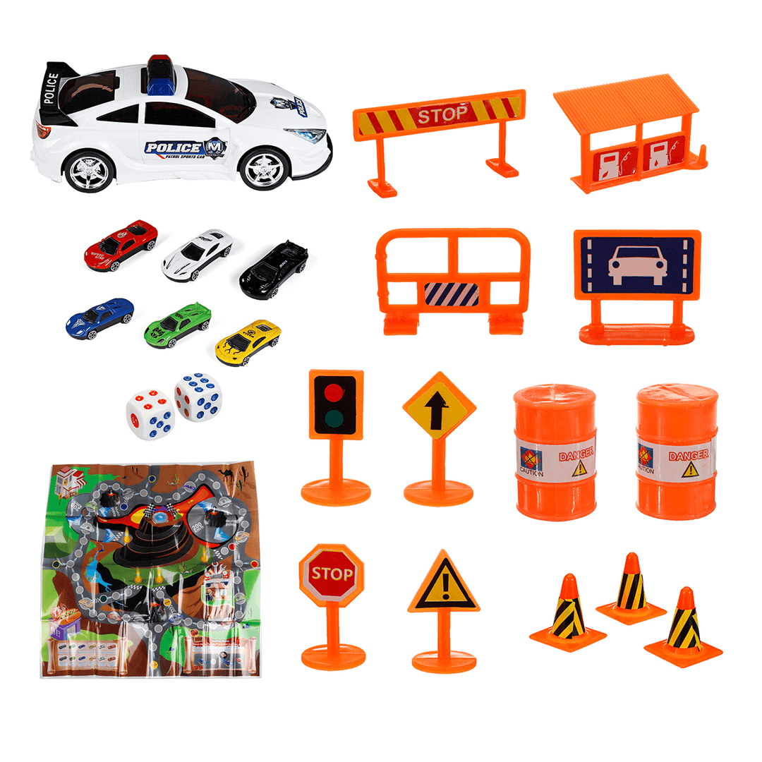 Simulation Police Car Diecast Vehicle Model Toy with Sirnes Sound and Light with 6 Cars and Game Map for Kids Birthday Holidays Gift - Trendha