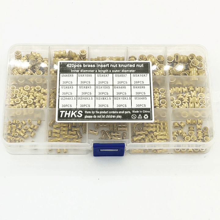 Suleve MXBN11 420Pcs M2 M3 M4 M5 Metric Female Thread Brass Knurled Nut Threaded Insert Embedment Nuts Assortment Kit - Trendha