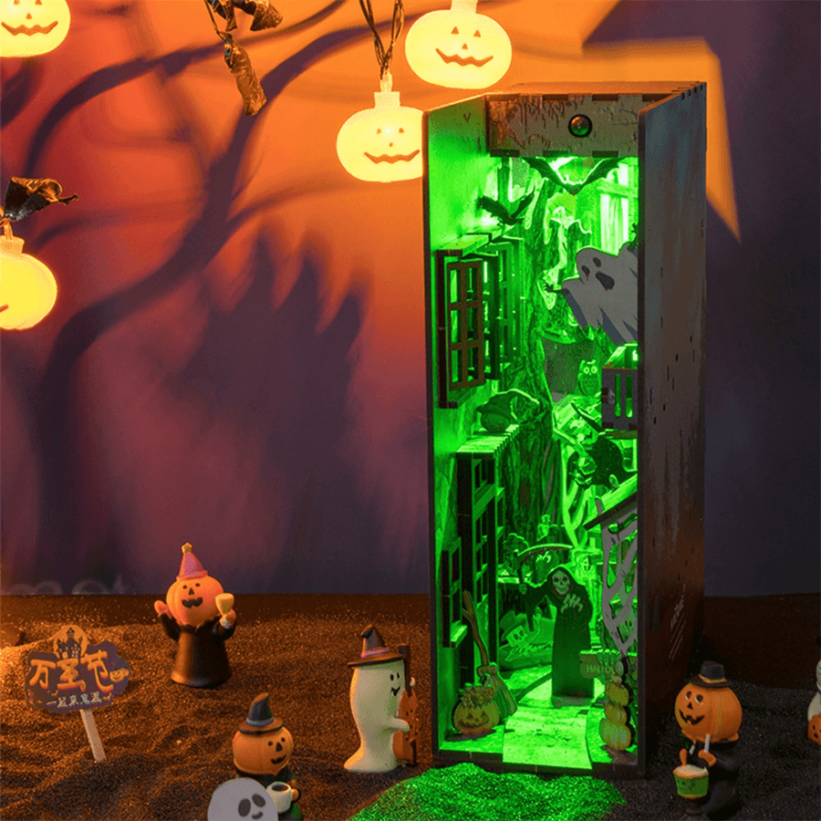 Iie Create Halloween Bookshelf Strange Decoration Creative Gift Three-Dimensional Model DIY Cabin Building Model Assembled Toys with Furniture - Trendha