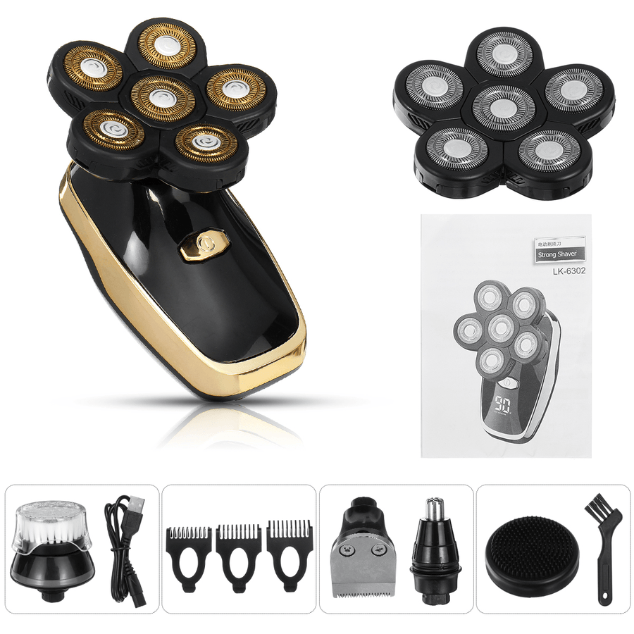 6 in 1 6D Rotary Electric Shaver USB Rechargeable IPX6 Waterproof Bald Head Shaver Beard Trimmer - Trendha