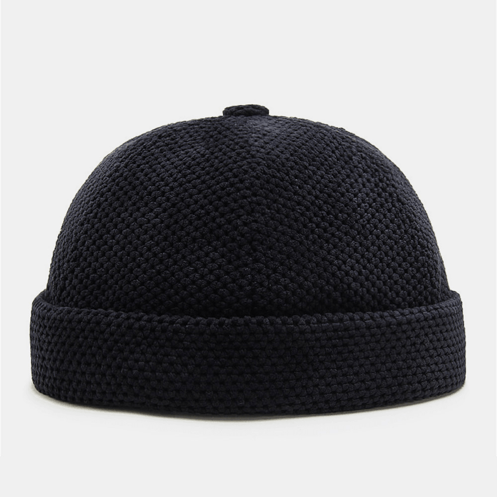 Men Cotton Knitted Solid Color British Vintage Brimless Beanie Landlord Cap Skull Cap - Trendha