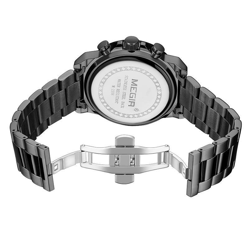 MEGIR 2108 Luxury Big Dial Chronograph Business Style Stainless Steel Men Watch Quartz Watch - Trendha