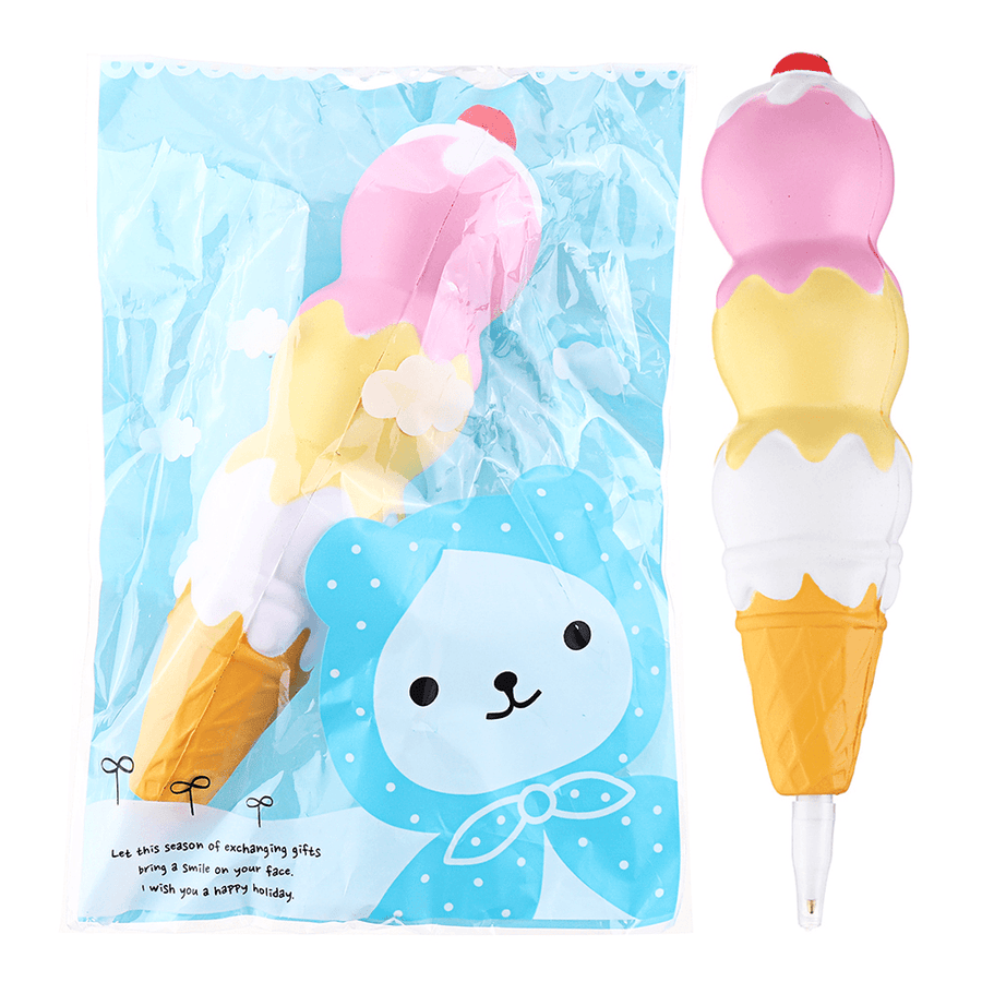 Squishies Pen Cap Ice Cream Cone Squishy Slow Rising Jumbo with Pen Stress Relief Toys Student Office Gift - Trendha