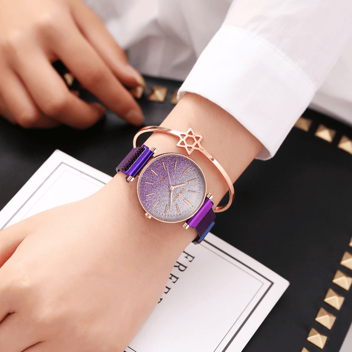 Fashion Elegant Gradient Color Roman Number Dial Magnetic Buckle Ladies Wristwatches Quartz Watch - Trendha
