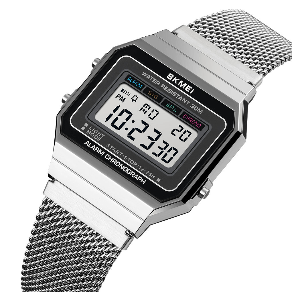 SKMEI 1660 Fashion Stopwatch Luminous Display Men Waterproof Watch Mesh Strap Digital Watch - Trendha
