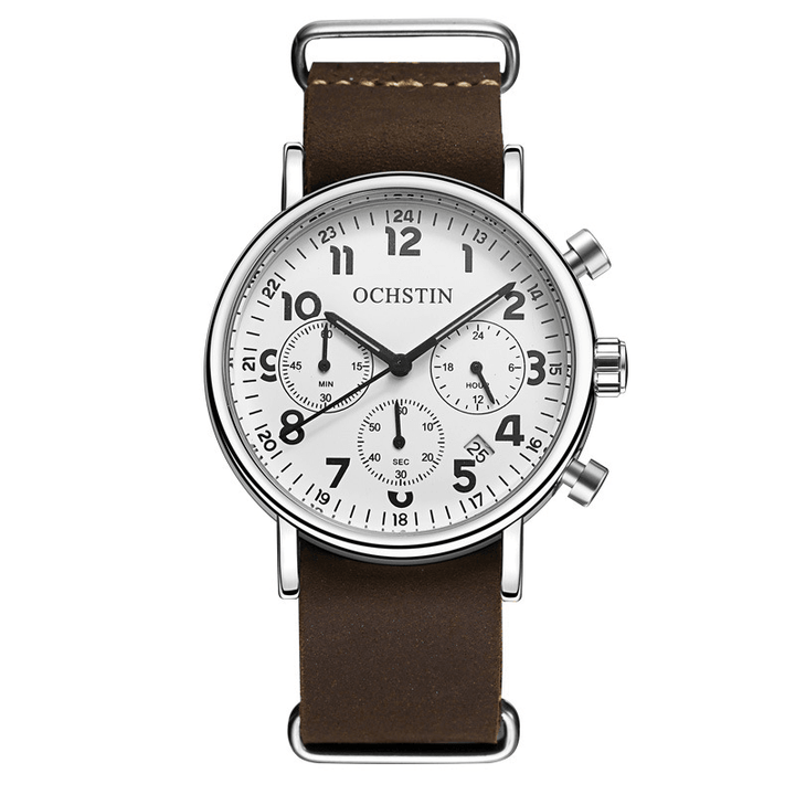 OCHSTIN GQ081A Chronograph Casual Style Men Wrist Watch Genuine Leather Band Quartz Watch - Trendha