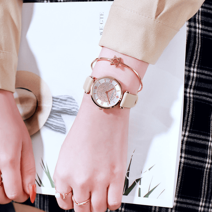 WWOOR 8851 Sky Diamond Dial Ladies Wrist Watch Leather Watch Band Quartz Watch - Trendha