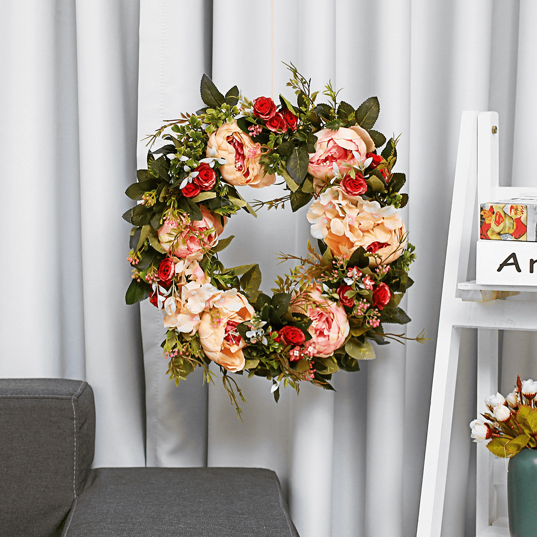 40Cm Silk Peony Wreath Flower Ring Door Artificial Hanging Garland Wedding Decorations - Trendha