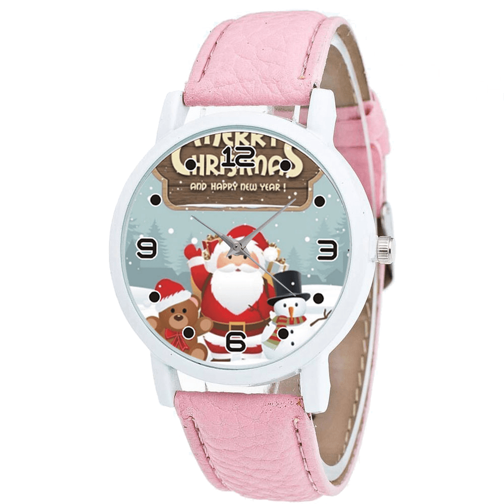 Cartoon Santa Claus with Teddy Bear and Snow Men Pattern Fashion Kid Quartz Watch - Trendha