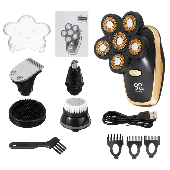 5 in 1 Rotary Electric Shaver Rechargeable Waterproof Bald Head Shaver Clipper Haircut Machine - Trendha