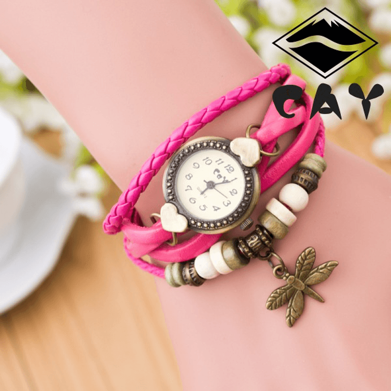 Fashion Vintage Multi-Layer Dragonfly Pendant Beaded Bracelet Quartz Watch Wristwatch - Trendha