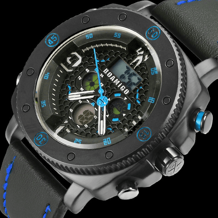 BOAMIGO F525 Fashion Men Digital Watch Creative Dial Luminous Week Display Chronograph LED Dual Display Watch - Trendha