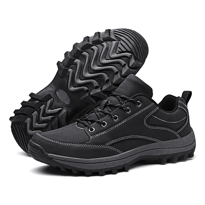 Men Microfiber Leather Non Slip Soft Sole Outdoor Hiking Shoes - Trendha