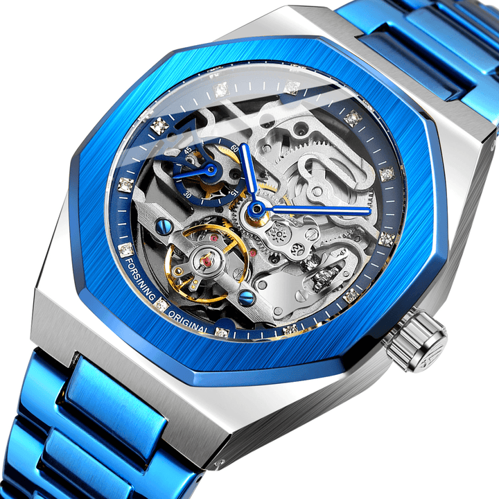 FOSINING FSG8202 Fashon Men Automatic Watch Hollow Dial Luminous Display Stainless Steel Strap Mechanical Watch - Trendha