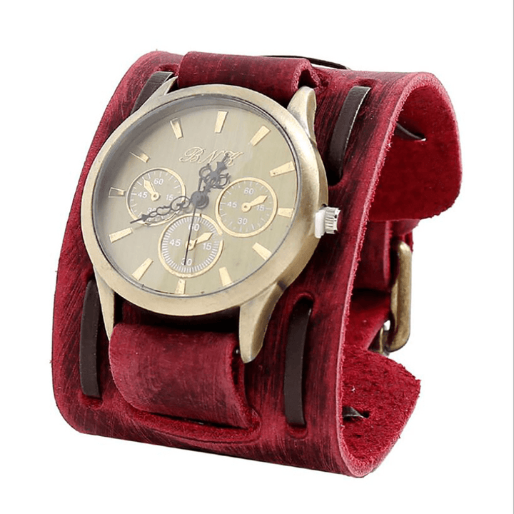 Casual Vintage Multi-Layer Cowhide Leather Strap Unisex Quartz Watch Bracelet - Trendha