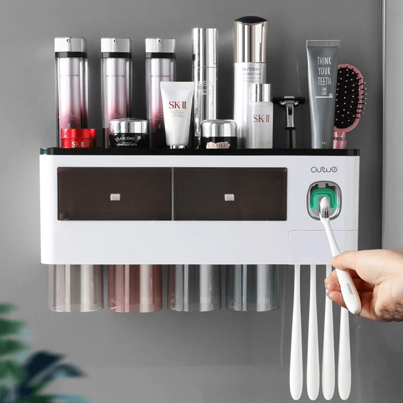 Wall-Mounted Toothbrush Holder Automatic Toothpaste Squeezer Toothbrush Holder Inverted Cup Storage Rack Bathroom Accessorie - Trendha
