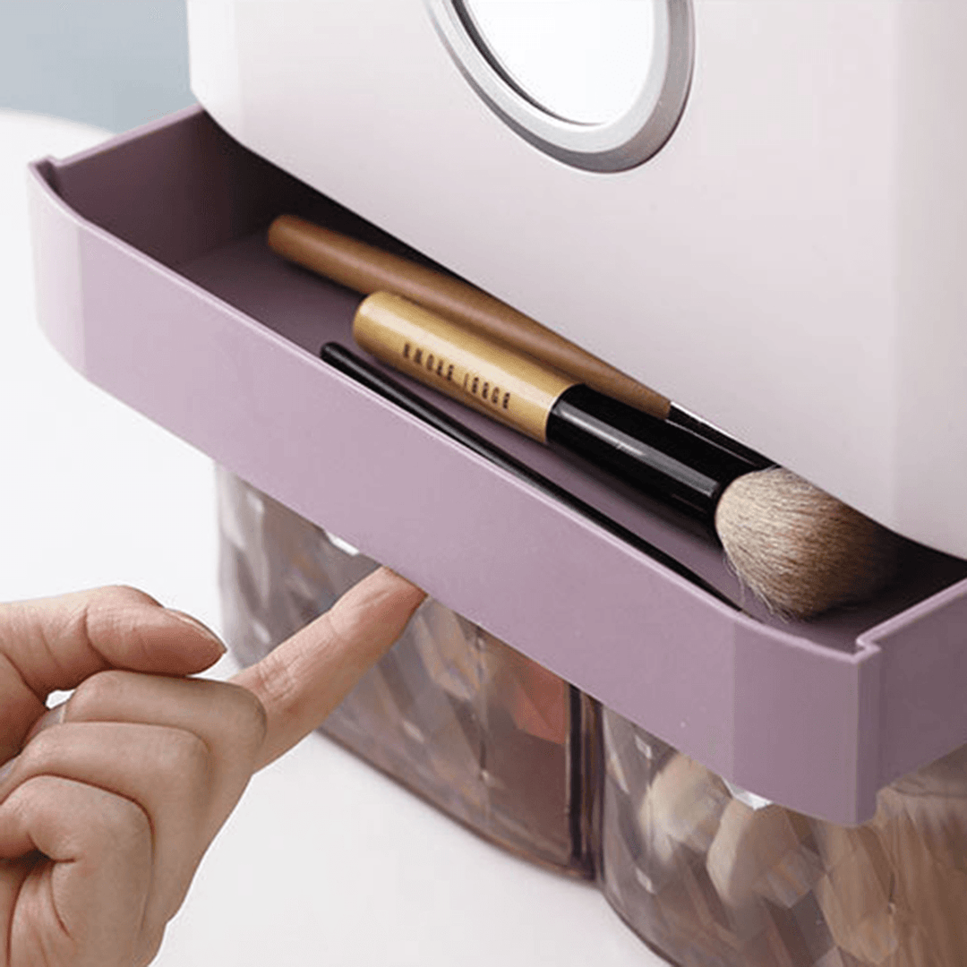 Wall Mounted/Desktop Makeup Organizer Cosmetic Storage Box Drawer Case Brush Holder - Trendha