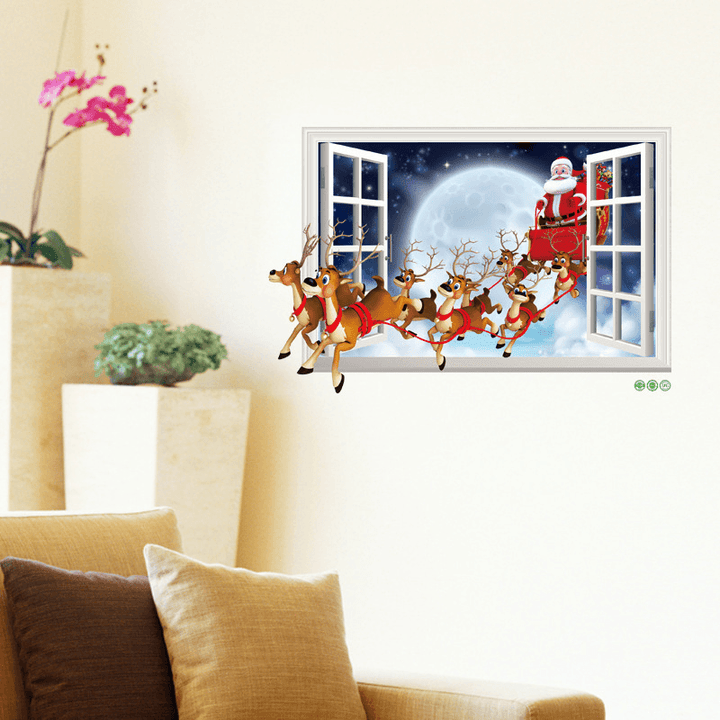 Miico XH7229 Christmas Sticker Cartoon Christmas Deer Santa 3D Wall Art Stickers Removable - Trendha