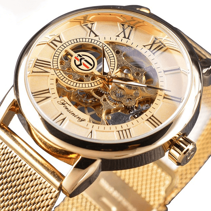 Forsining GMT1040 Fashion Men Automatic Watch Luminous Display Transparent Mesh Mechanical Watch - Trendha
