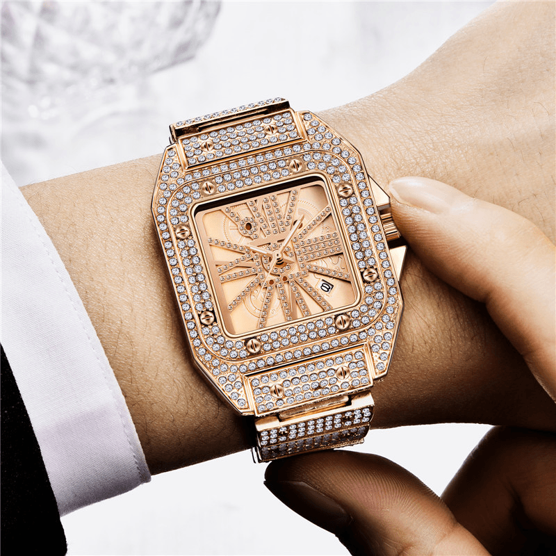 Fashion Elegant Alloy Quartz Watch Diamond Cool Men Watch Square Dial Shape Quartz Watch - Trendha
