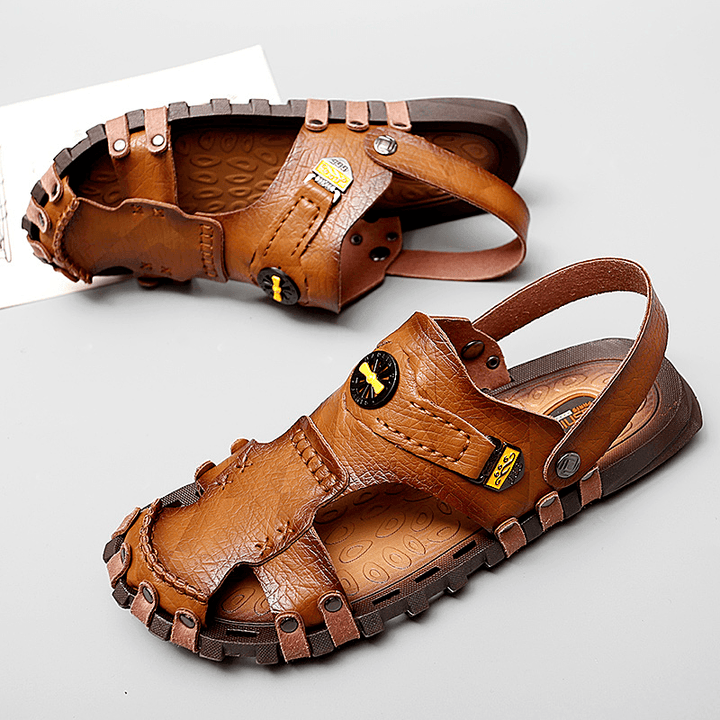 Men Casual Soft Micro Fiber Metal Decoration Slip on Outdoor Sandals - Trendha