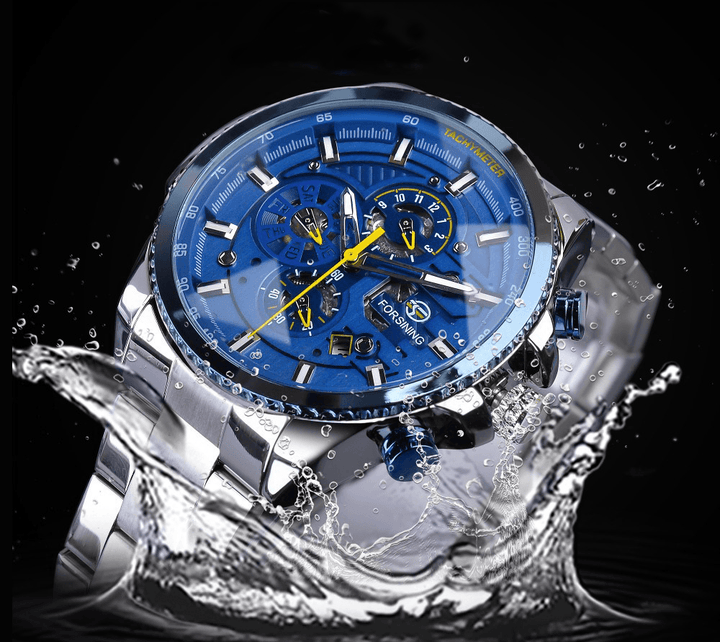 FORSINING GMT1137 Fashion Men Watch 3ATM Waterproof Week Display Stainless Steel Strap Mechanical Watch - Trendha