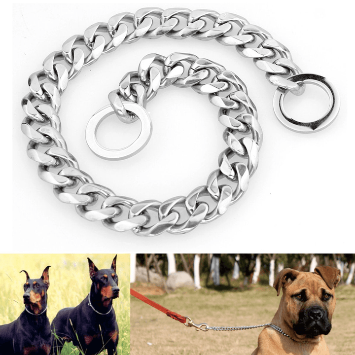 13Mm Silver Cut Curb Cuban Link Stainless Steel Dog Chain Pet Collar - Trendha
