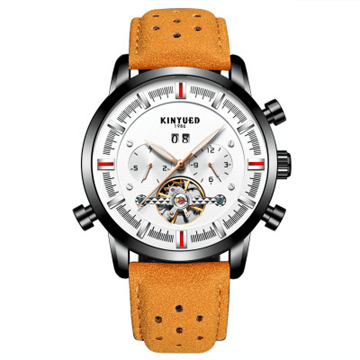KINYUED JYD-J019 Fashion Style Brathable Leather Strap Automatic Men Business Mechanical Watch - Trendha