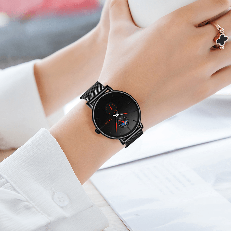 LIGE 9955 Moon Phase Date Display Ladies Wrist Watch Waterproof Full Steel Quartz Watch - Trendha