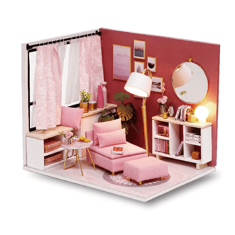 Cuteroom H-017 H-018Happiness Time Living Room Corner DIY Doll House with Furniture Music Light Cover Miniature Model Gift Decor - Trendha