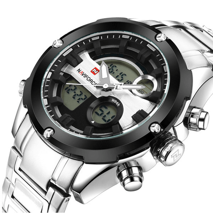 NAVIFORCE NF9088 Fashion Men Dual Display Watch Luxury Stainless Strap Sport Watch - Trendha