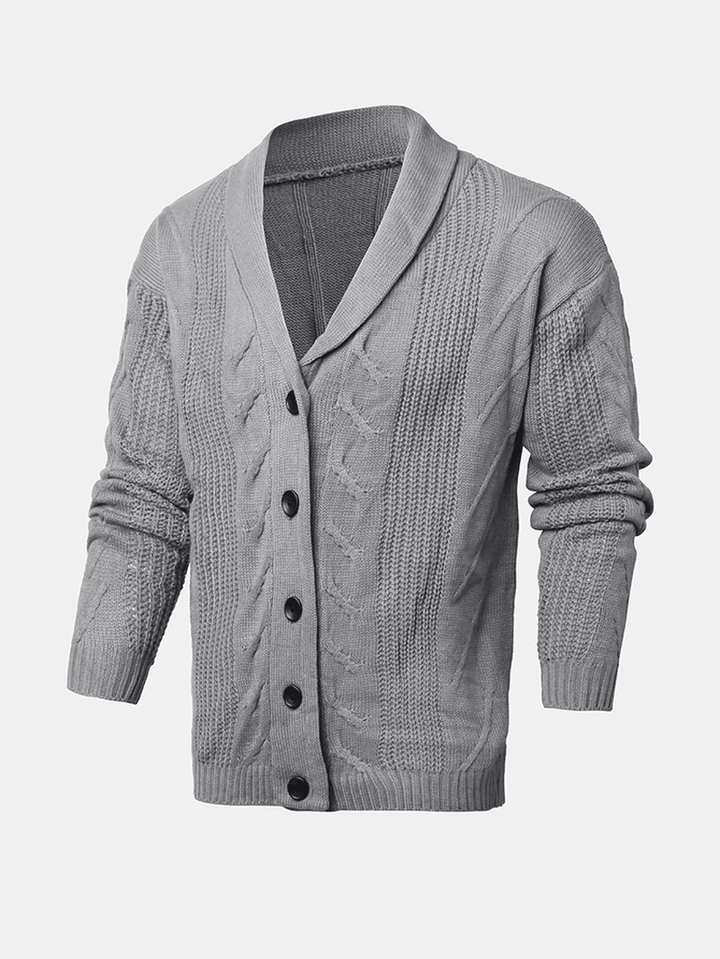 Mens Rib-Knit Button Front Lapel Solid Casual Long Sleeve Cardigans - Trendha