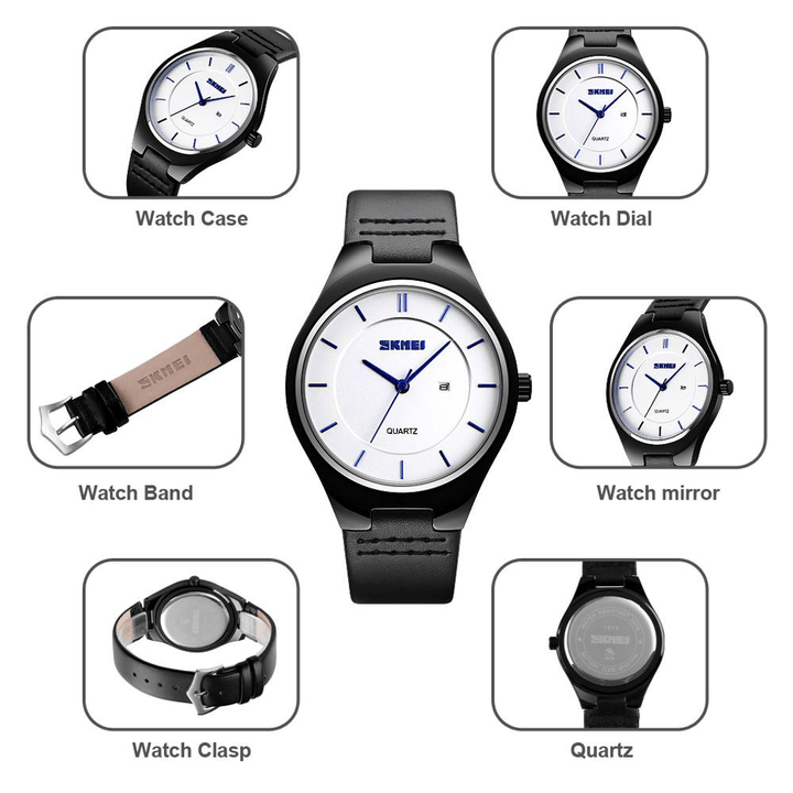SKMEI 1575 Ultra Thin Casual Style Men Wrist Watch Date Display Waterproof Quartz Watch - Trendha