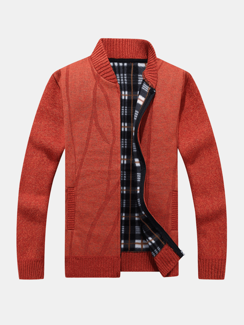 Mens Solid Color Zipper Knitted Baseball Collar Cardigans with Pocket - Trendha