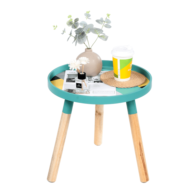 Round End Table Sofa Side Small Night Stand End Table Wooden Tray Leg Console for Home Office - Trendha