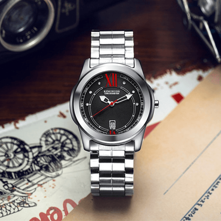 KINGNUOS K-198 Hardles Glass Quartz Watches Stainless Steel Strap Business Style Men Watch - Trendha