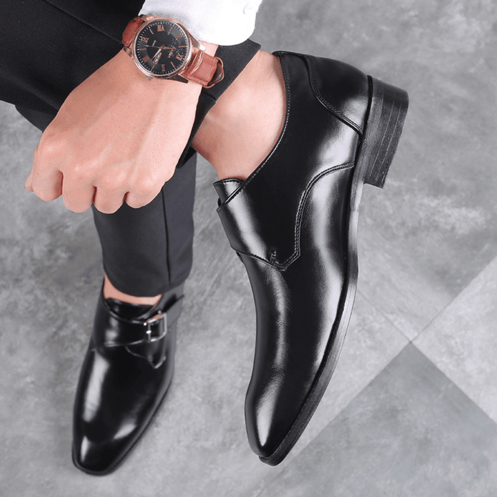 Men Buckle Square Toe Breathable Comfy Business Formal Shoes - Trendha
