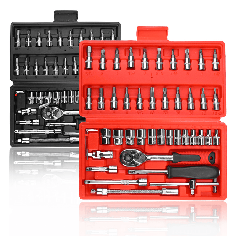 46Pcs Car Repairing Tools 1/4" Drive Socket Ratchet Wrench Kit Hand Tools Spanner Household Car Repair Tool Set - Trendha