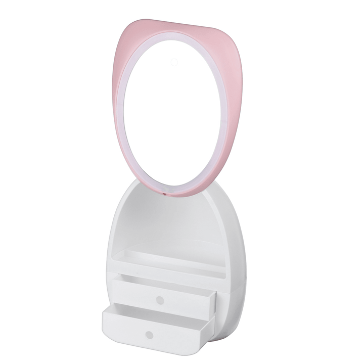 LED Mirror Cosmetic Storage Box Makeup Organizer Desktop Jewelry Case USB Drawer - Trendha