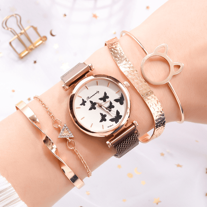 Deffrun Casual Style Women Wrist Watch with Bracelet Set Full Alloy Elegant Design Quartz Watch - Trendha