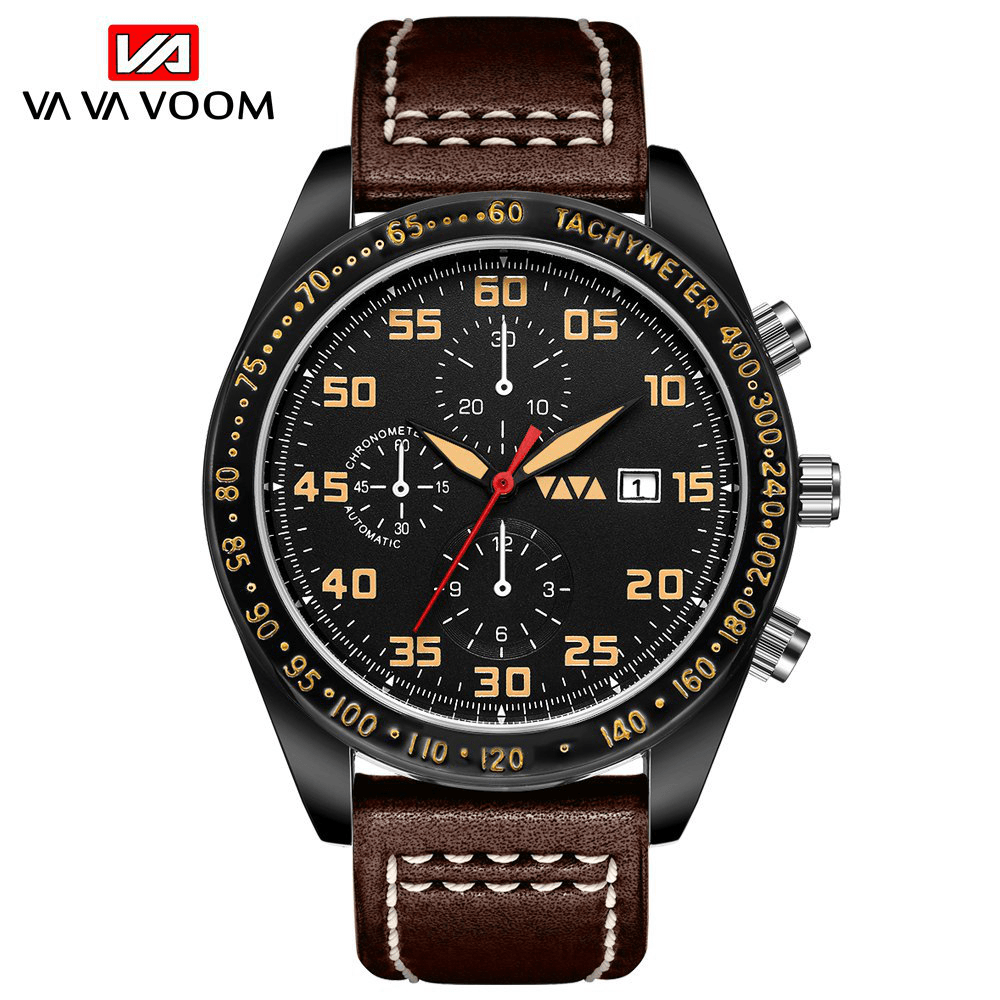 VAVA VOOM Sport Casual with Date Display Small Decorative Dial Leather Strap 3ATM Waterproof Men Quartz Watch - Trendha