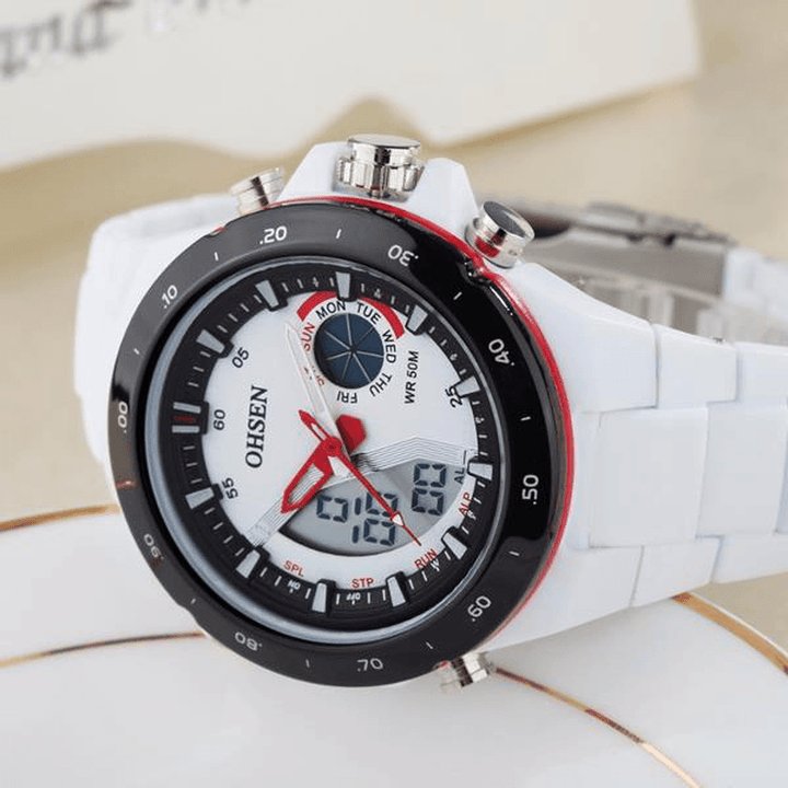 OHSEN AD2802 Digital Analog Alarm Stopwatch Men Sport Watch - Trendha