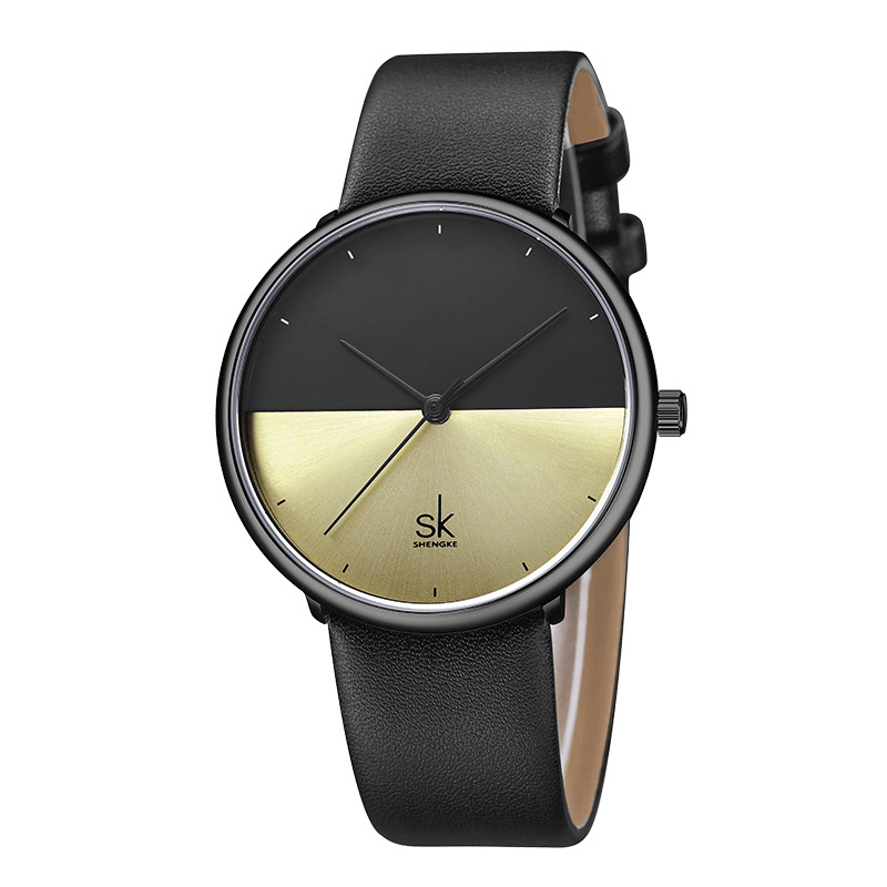 SHENGKE SK K9016 Fashion Double Color Creative Dial Leather Strap Couple Watch Quartz Watch - Trendha