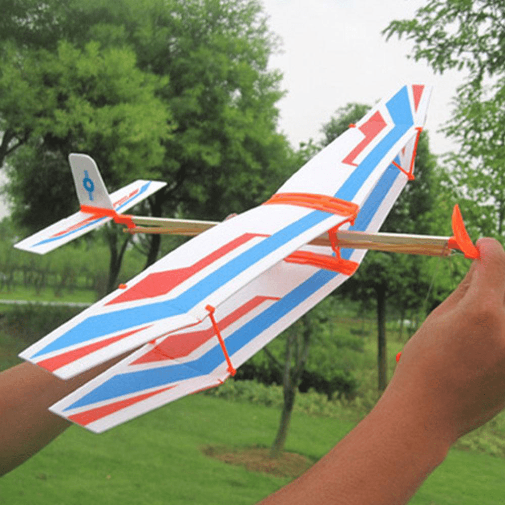 DIY Hand Throw Flying Plane Toy Elastic Rubber Band Powered Airplane Assembly Model Toys - Trendha