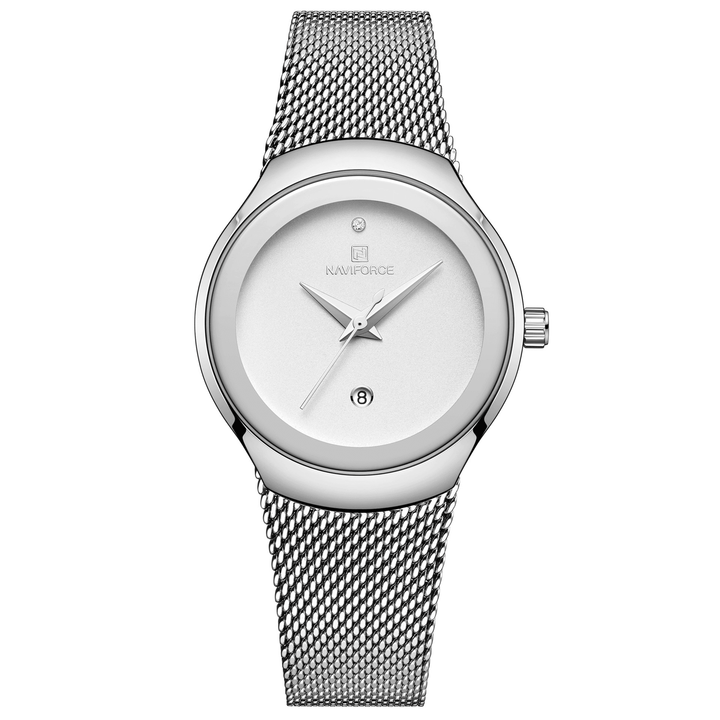 NAVIFORCE NF5004 Waterproof Mesh Steel Ladies Wrist Watch Fashionable Date Display Quartz Watch - Trendha