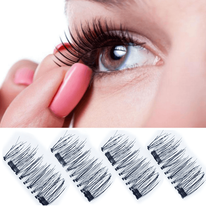 4Pcs/Pair Dual Magnetic 3D False Eyelashes Long Natural Eyelashes Extension - Trendha
