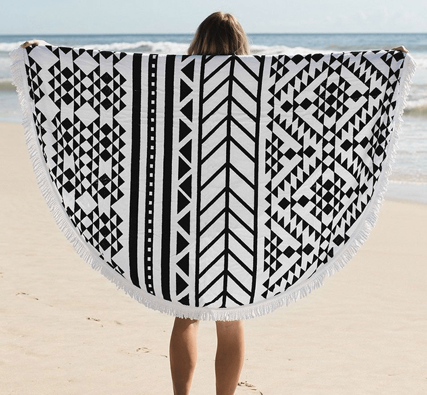 150Cm Pure Cotton Bohemia Roud Tassel Knitted Beach Towel Lantern Towel Home Blanket - Trendha