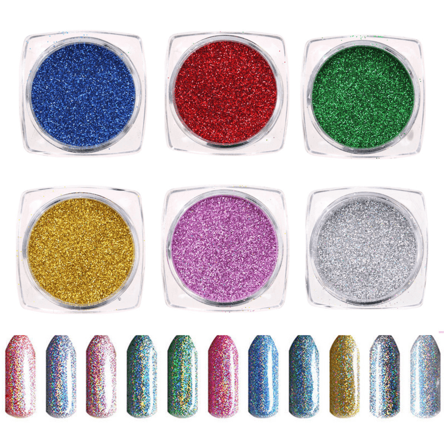 6 Colors Glitter Rainbow Nail Art Powder Shiny Magic Decoration Dust Pigment - Trendha